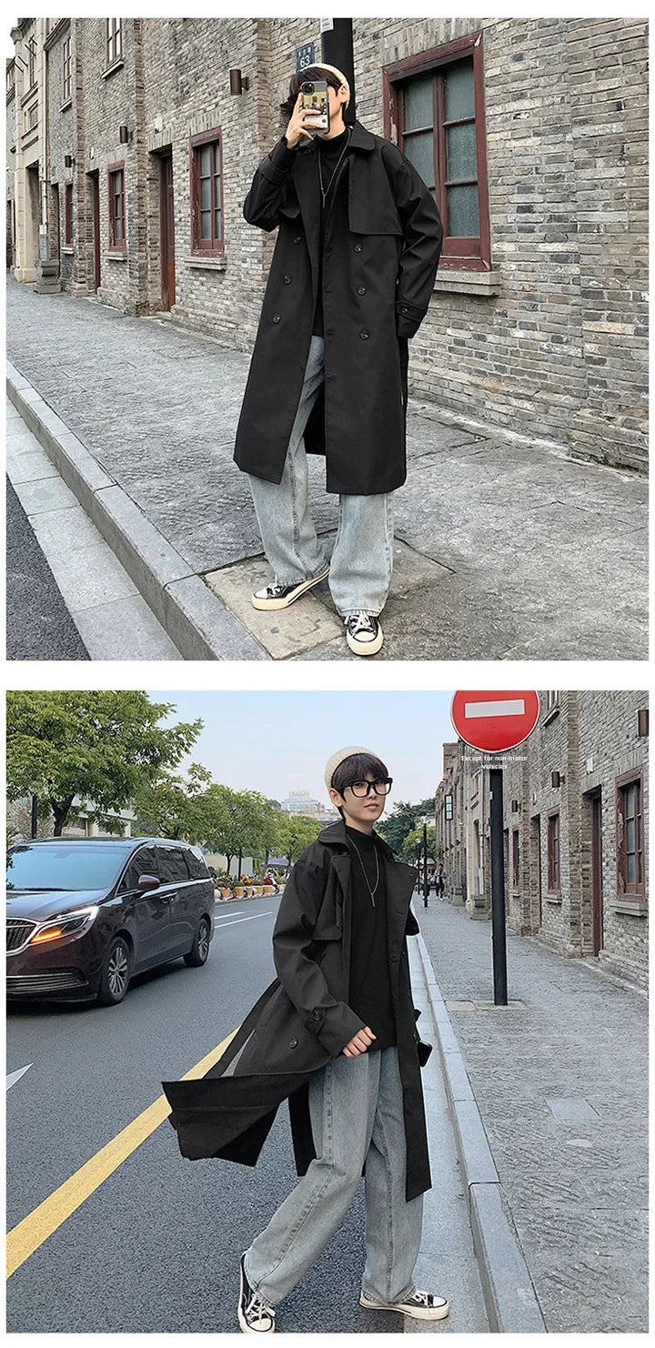Men's Loose Fit Double Row Buttoning Trench Overcoat