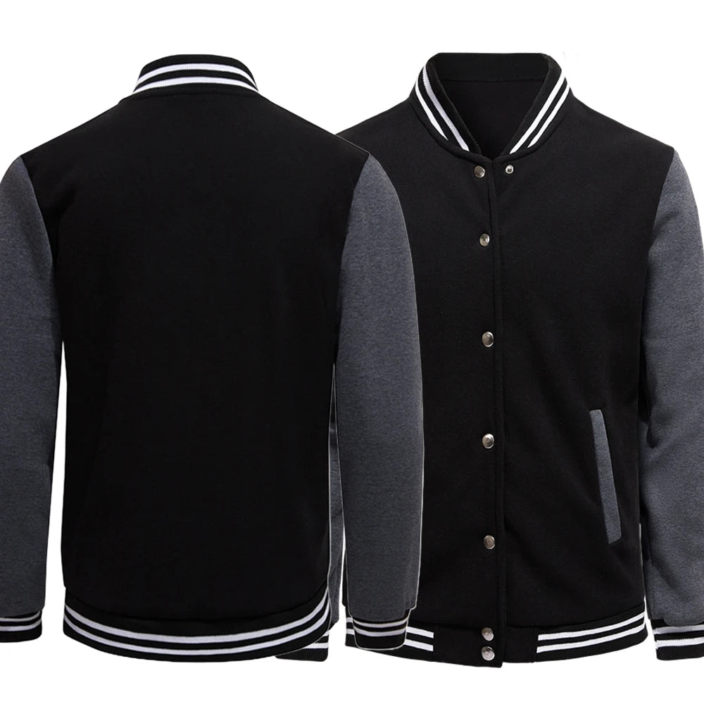 Men's Black & White Oversized Fleece Baseball Jacket
