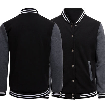 Men's Black & White Oversized Fleece Baseball Jacket
