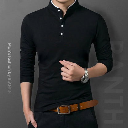 Men's Business Casual Polo Long Sleeve T-shirt
