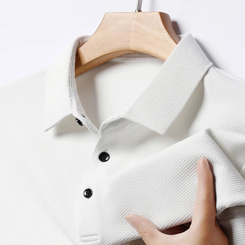 Men's Fashion Waffle Solid Short Sleeved Polo Shirt
