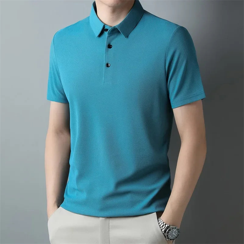 Men's Fashion Waffle Solid Short Sleeved Polo Shirt
