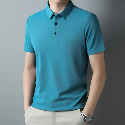 Men's Fashion Waffle Solid Short Sleeved Polo Shirt
