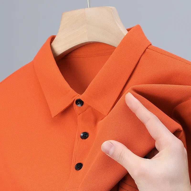 Men's Fashion Waffle Solid Short Sleeved Polo Shirt
