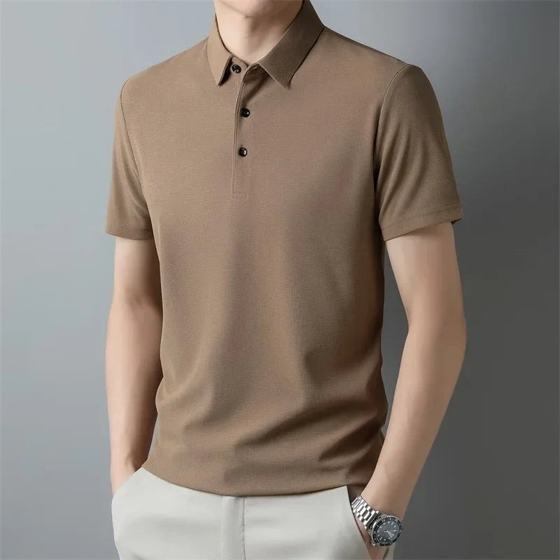 Men's Fashion Waffle Solid Short Sleeved Polo Shirt
