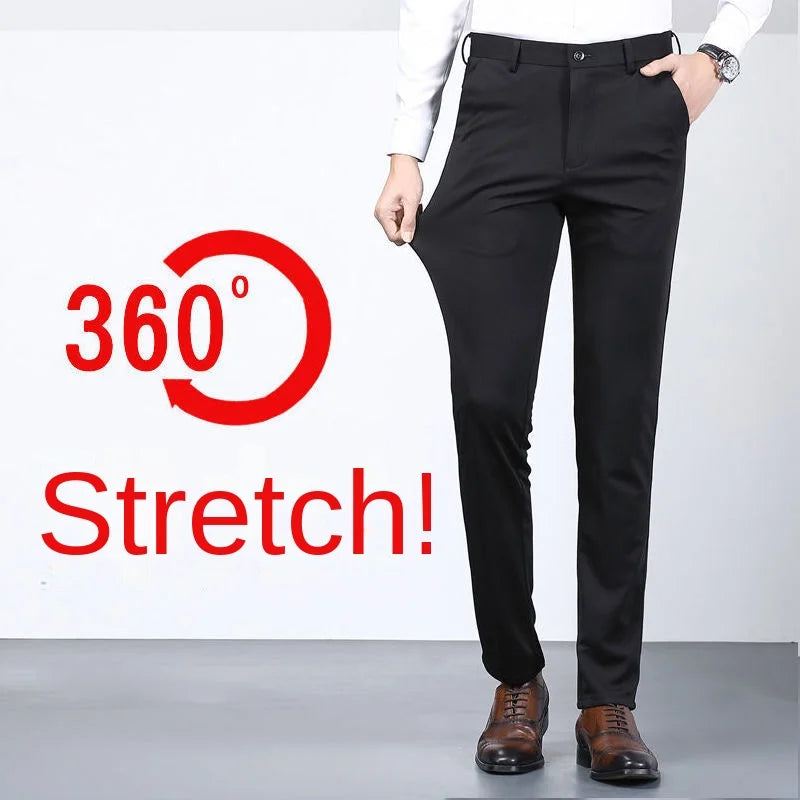 Men's Summer Slim-fit Black Elastic Suit Pants

