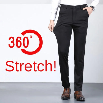 Men's Summer Slim-fit Black Elastic Suit Pants
