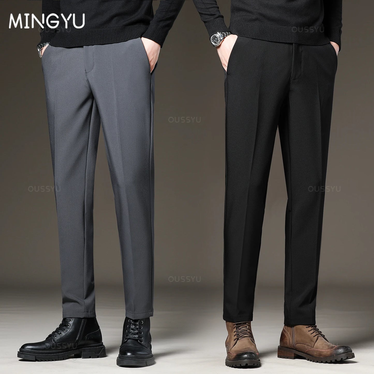 Men's Slim Business Suit Pants - Elastic Waist
