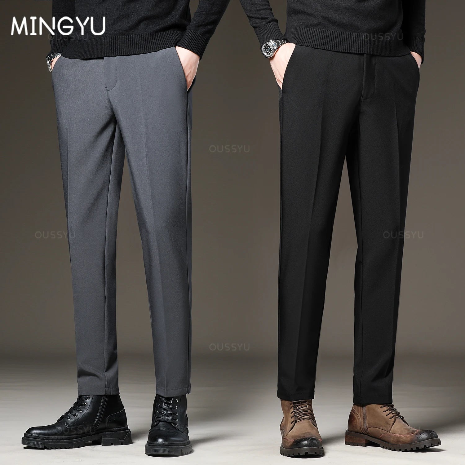 Men's Slim Business Suit Pants - Elastic Waist
