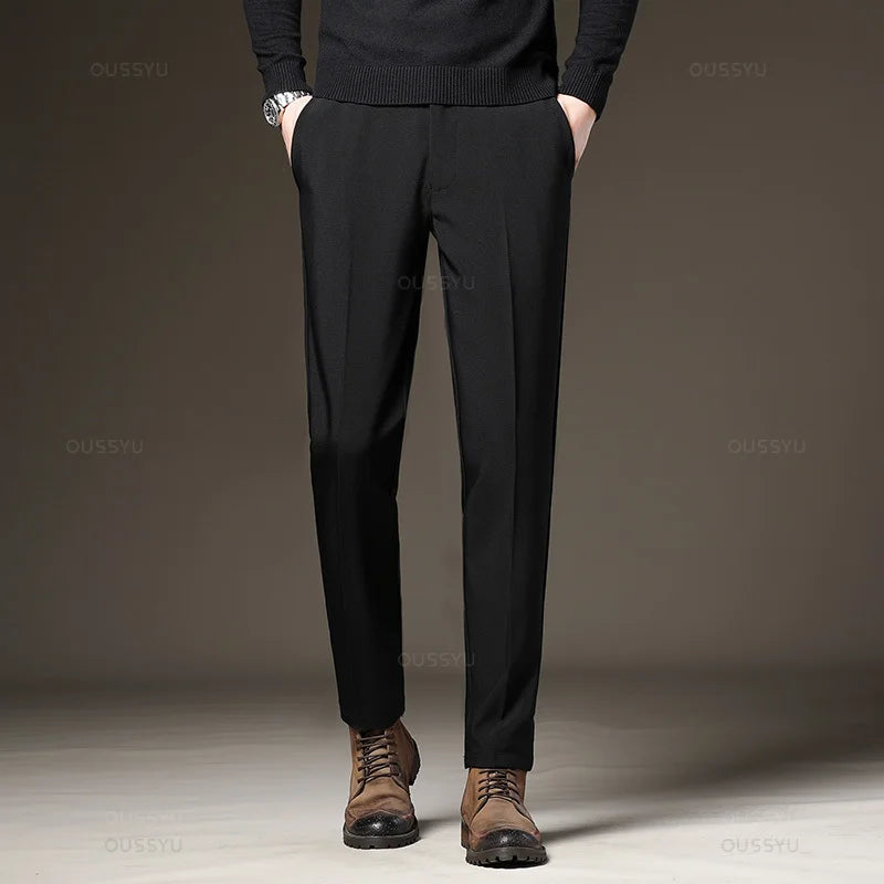 Men's Slim Business Suit Pants - Elastic Waist
