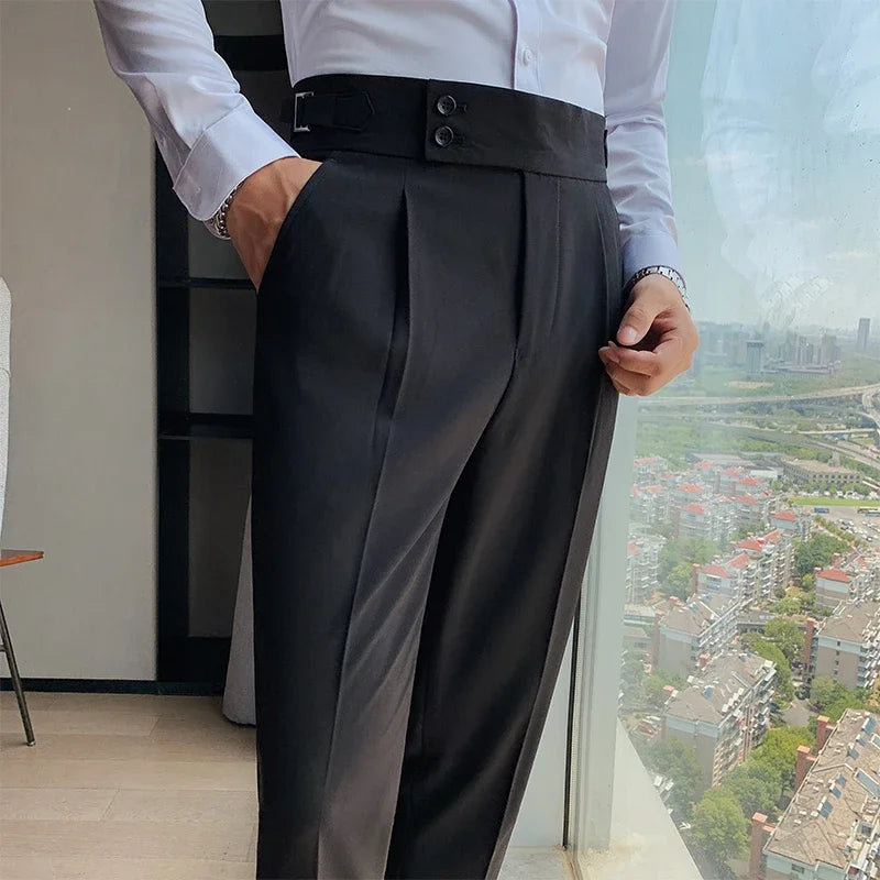 Men's British Style Slim Fit Business Casual Suit Pants