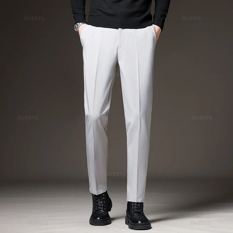 Men's Slim Business Suit Pants - Elastic Waist
