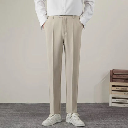 Men's Solid Color Straight Casual Pants - Slim Fit Business Trousers
