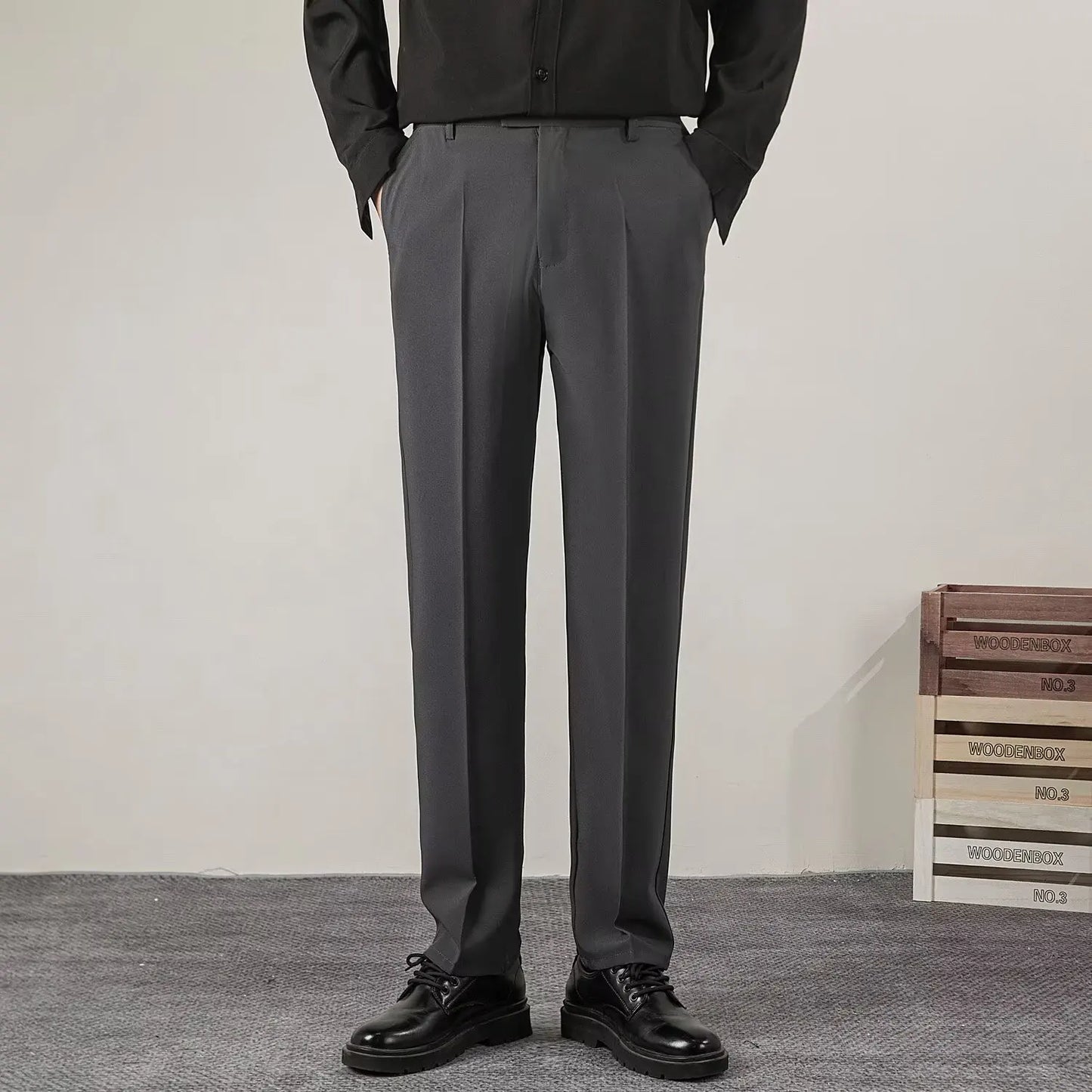 Men's Solid Color Straight Casual Pants - Slim Fit Business Trousers
