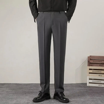 Men's Solid Color Straight Casual Pants - Slim Fit Business Trousers
