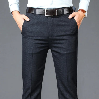 Men's Solid High Waist Business Casual Suit Pants