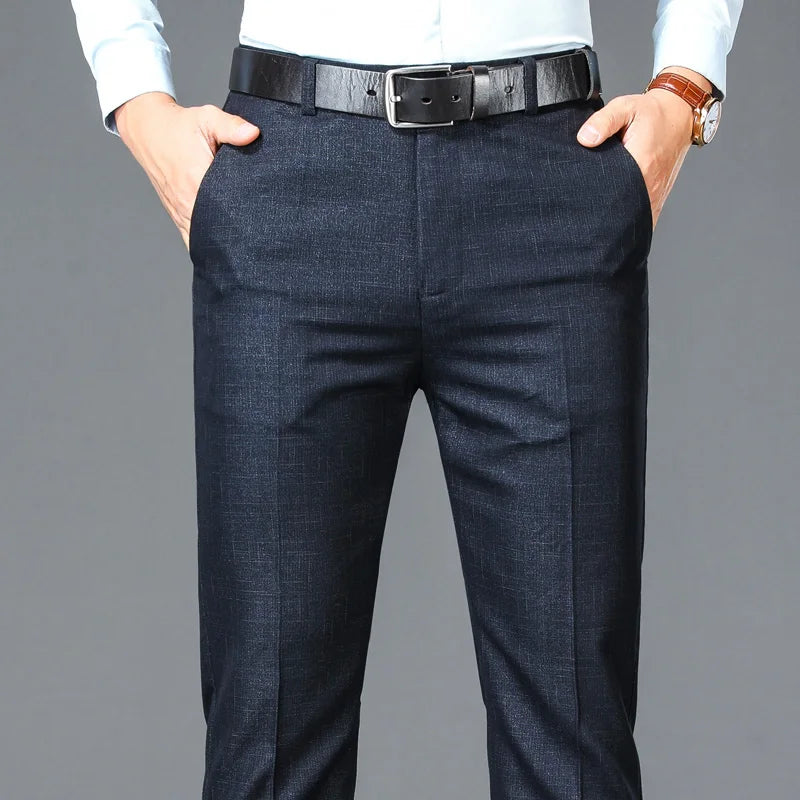 Men's Solid High Waist Business Casual Suit Pants