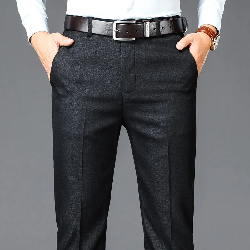 Men's Solid High Waist Business Casual Suit Pants