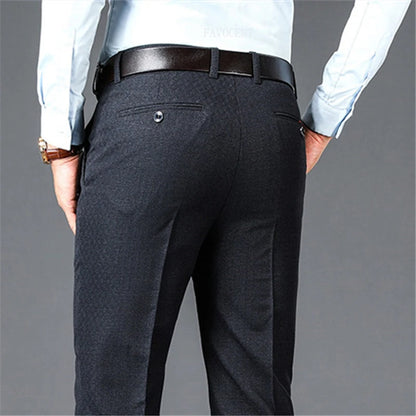 Men's Solid High Waist Business Casual Suit Pants