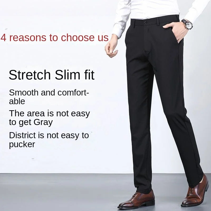Men's Summer Slim-fit Black Elastic Suit Pants
