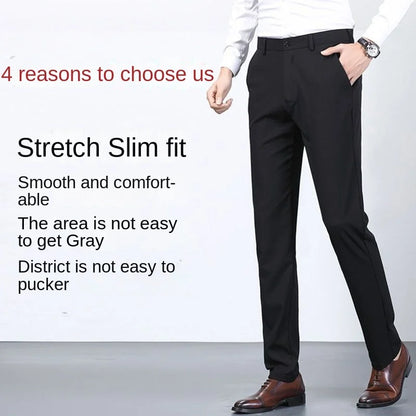 Men's Summer Slim-fit Black Elastic Suit Pants
