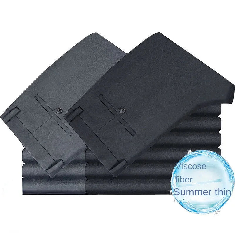 Men's Summer Slim-fit Black Elastic Suit Pants
