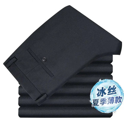 Men's Summer Slim-fit Black Elastic Suit Pants
