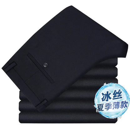 Men's Summer Slim-fit Black Elastic Suit Pants
