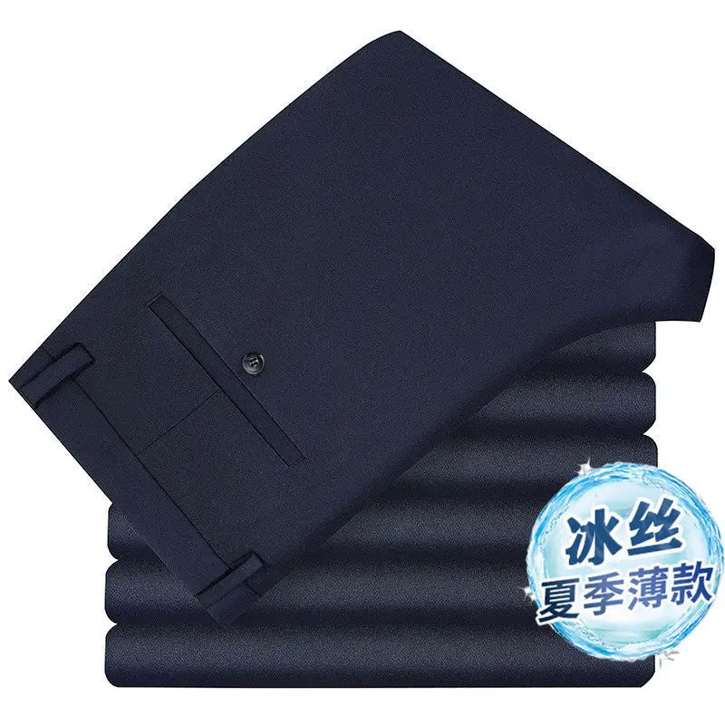 Men's Summer Slim-fit Black Elastic Suit Pants
