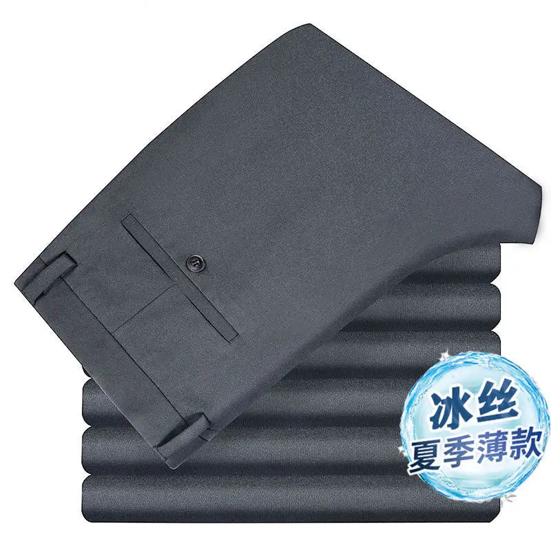 Men's Summer Slim-fit Black Elastic Suit Pants
