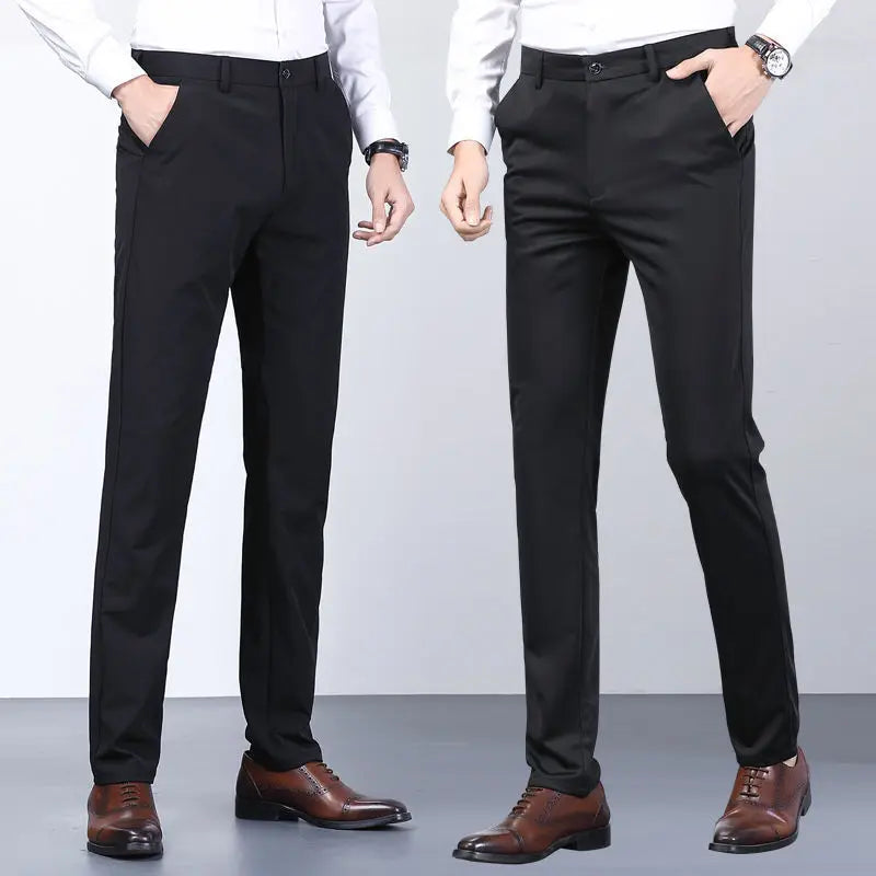 Men's Summer Slim-fit Black Elastic Suit Pants

