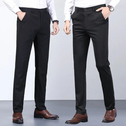 Men's Summer Slim-fit Black Elastic Suit Pants

