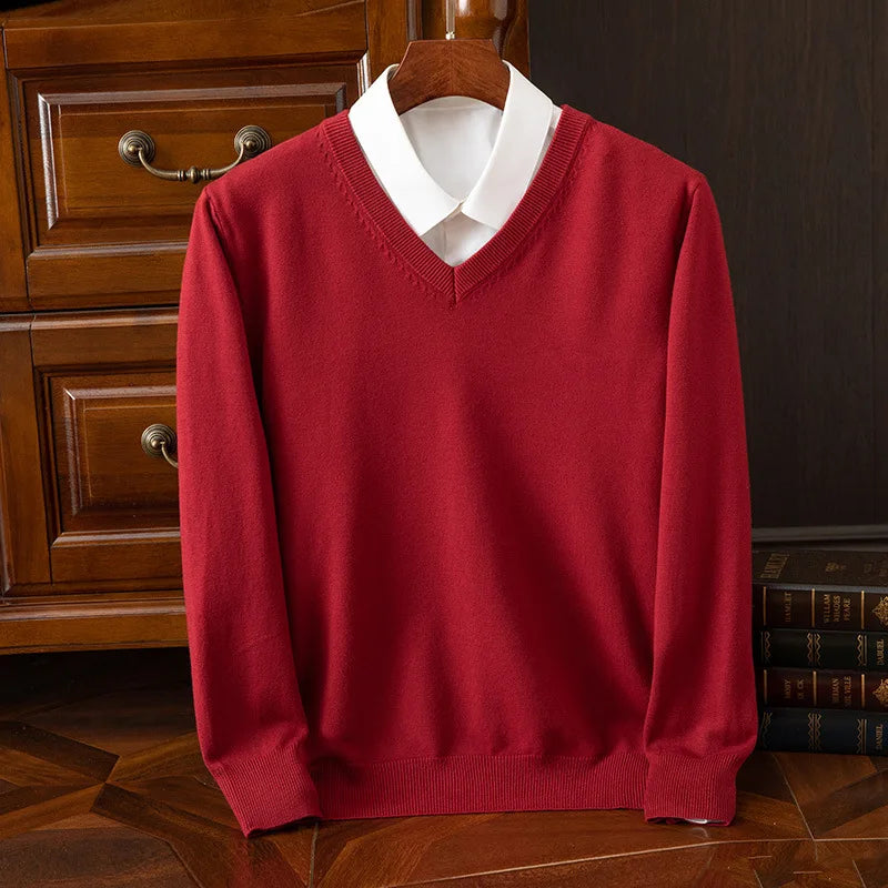 Super Cashmere Men's Thick V-Neck Sweater

