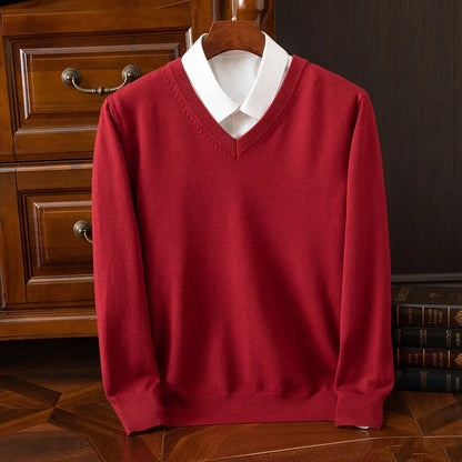 Super Cashmere Men's Thick V-Neck Sweater

