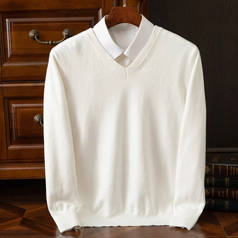 Super Cashmere Men's Thick V-Neck Sweater
