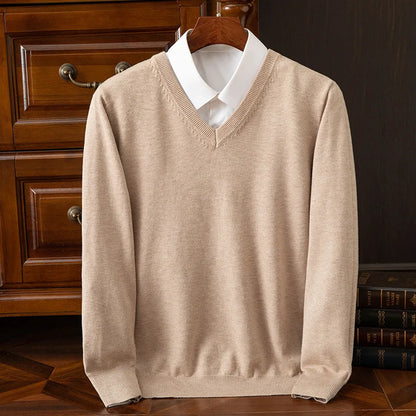 Super Cashmere Men's Thick V-Neck Sweater
