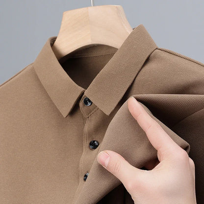 Men's Fashion Waffle Solid Short Sleeved Polo Shirt
