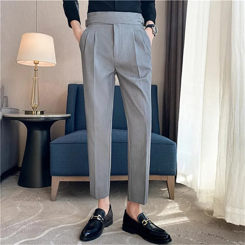 Men's High Waist Slim Trousers - Belt Design
