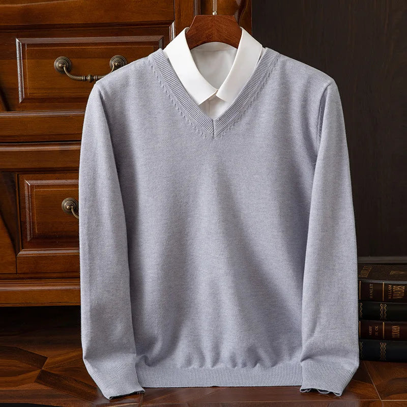 Super Cashmere Men's Thick V-Neck Sweater
