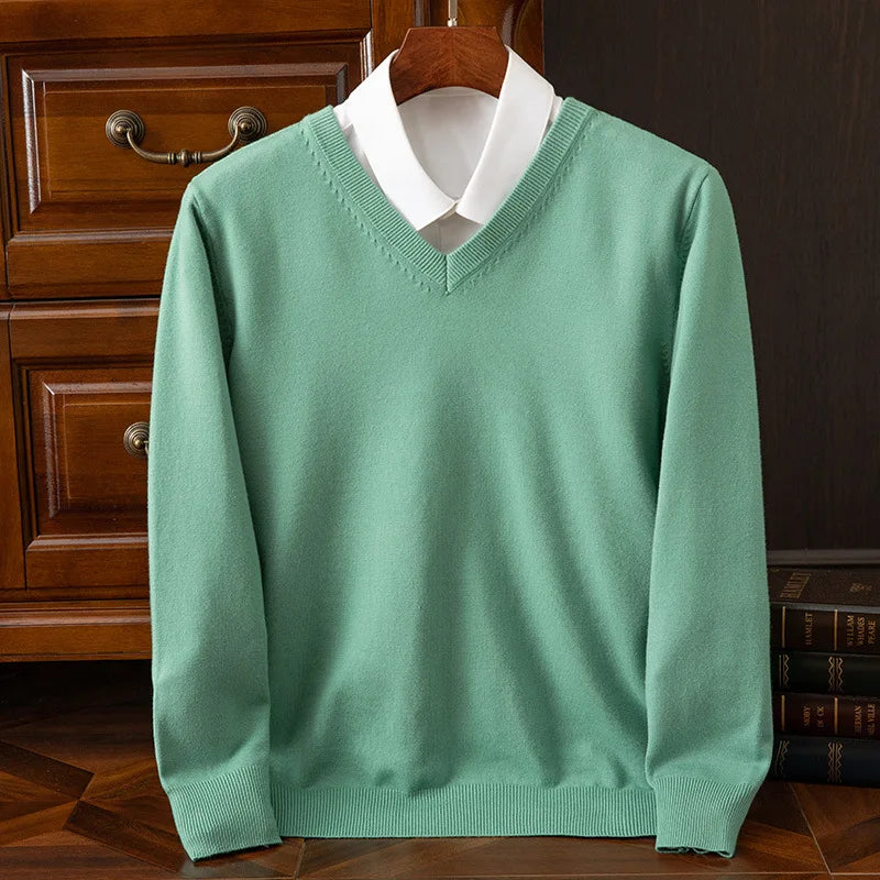Super Cashmere Men's Thick V-Neck Sweater
