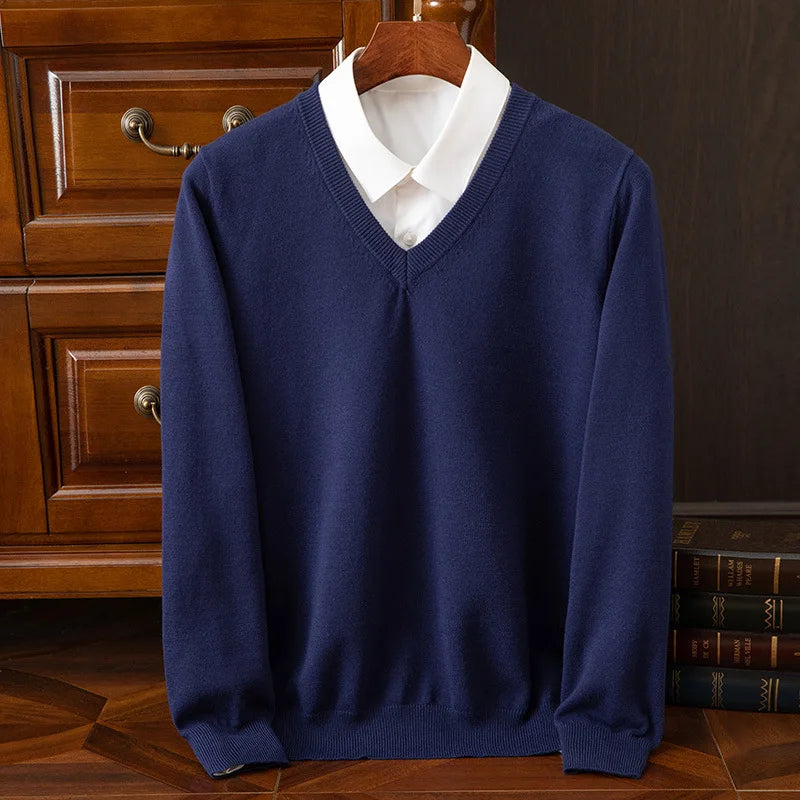 Super Cashmere Men's Thick V-Neck Sweater
