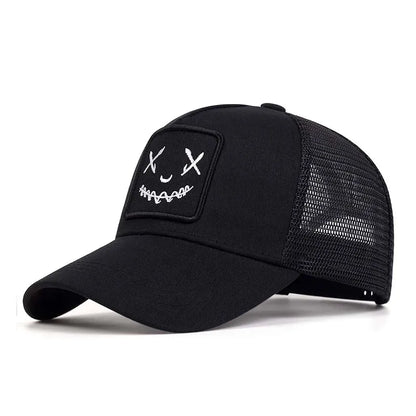Smile Face Embroidered Mesh Hip Hop Cap

