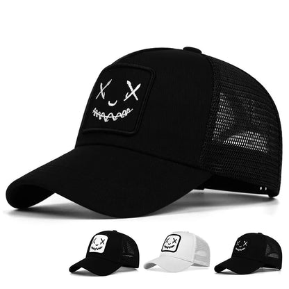 Smile Face Embroidered Mesh Hip Hop Cap

