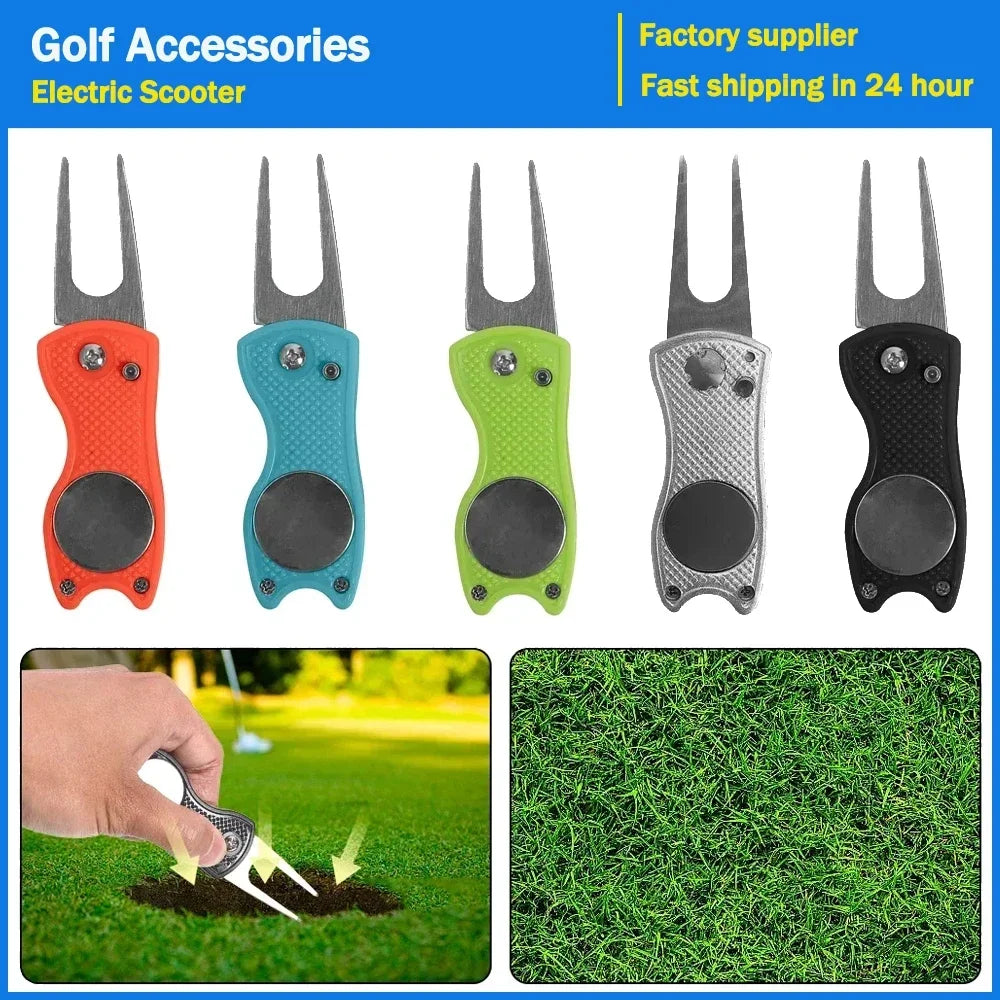 Metal Foldable Golf Divot Repair Tool & Pop-up Button