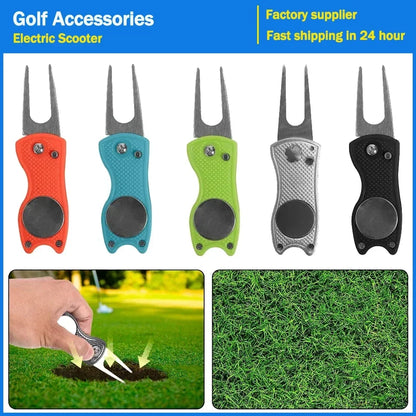 Metal Foldable Golf Divot Repair Tool & Pop-up Button
