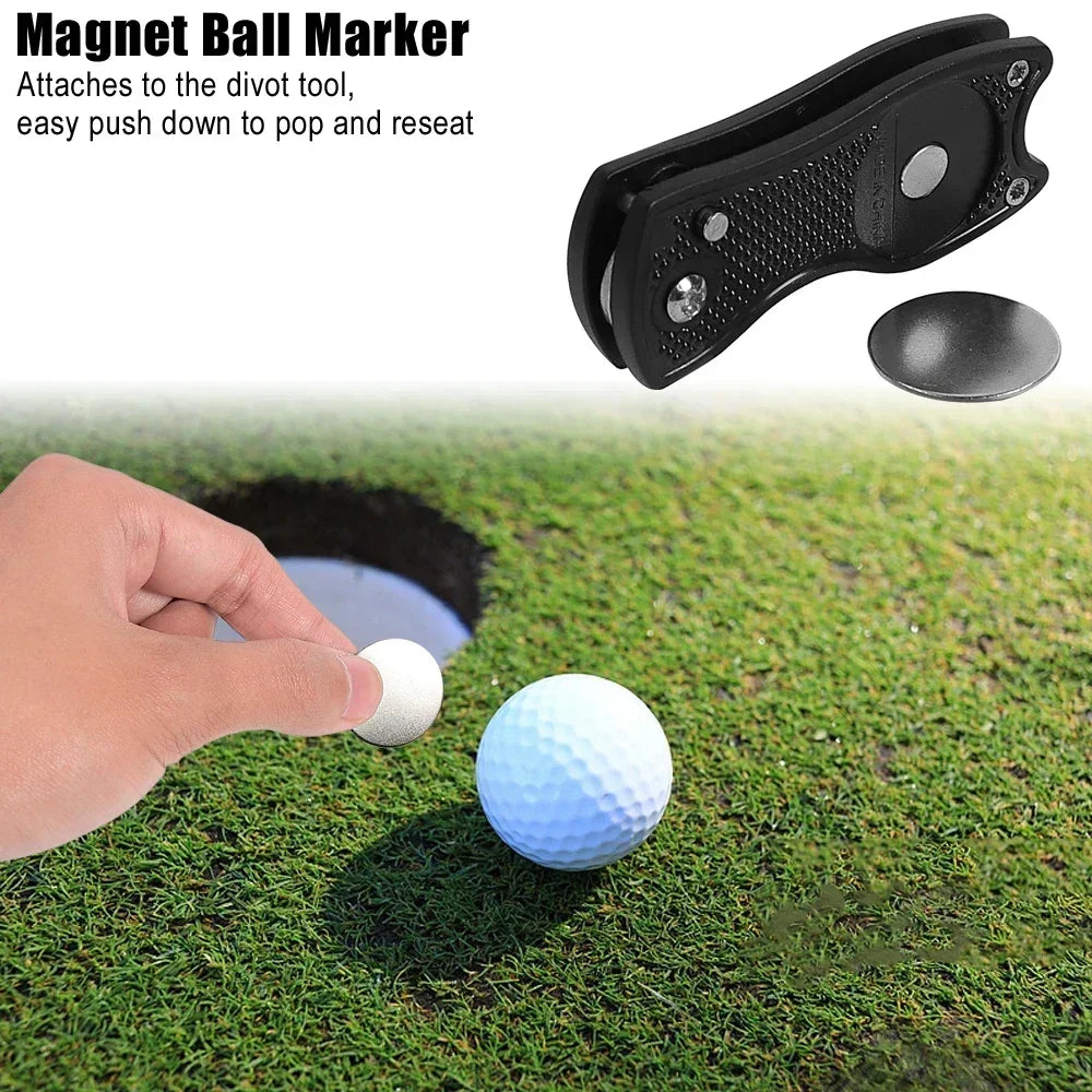 Metal Foldable Golf Divot Repair Tool & Pop-up Button