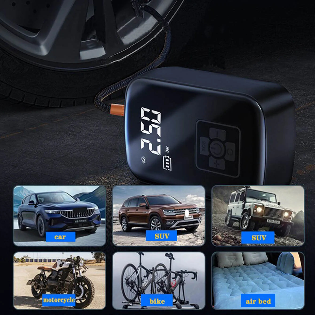 Mini Portable Car Tire Inflator - Wireless Air Compressor