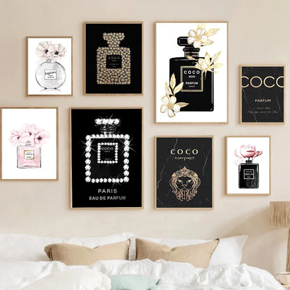 Modern Coco Perfume Canvas Wall Art for Girls