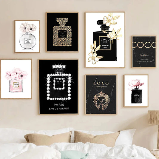 Modern Coco Perfume Canvas Wall Art for Girls