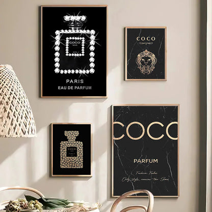 Modern Coco Perfume Canvas Wall Art for Girls